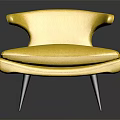 Modern Yellow Upholstered Accent Chair With Curved Backrest And Slim Legs