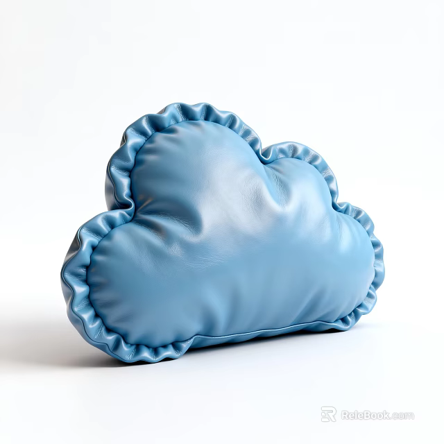 Cute Blue Cloud Shaped Pillow with Ruffled Edge and Leather Like Texture for Home Decor 3d model 