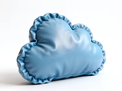Cute Blue Cloud Shaped Pillow with Ruffled Edge and Leather Like Texture for Home Decor 3d model