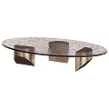 Modern Coffee Table With Textured Glass Top And Metal Base In Round Oval Shapes