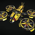 Futuristic Yellow Flying Drone With Four Large Propellers And Black Yellow Color Scheme