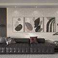 Abstract Paintings With Leaf And Geometric Patterns For Modern Living Room Wall Decor