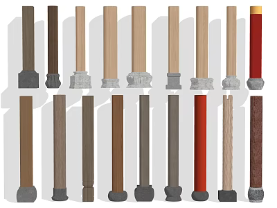 Various Types Of Decorative Columns With Wooden And Colored Finishes And Ornate Bases 3d model