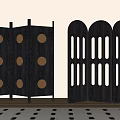 Modern Three Panel Screens With Circular Patterns And Arched Vertical Slats 3d model