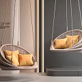 Modern Rattan Hanging Chair With Yellow Cushions In Contemporary Interior Design