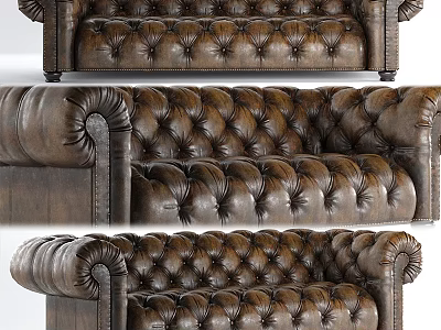 Brown Leather Chesterfield Tufted Sofa With Classic Design And Detailed Armrests 3d model