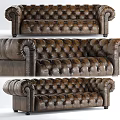 Brown Leather Chesterfield Tufted Sofa With Classic Design And Detailed Armrests