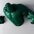 Green Hulk Character Wall Decor Featuring Bust and Fist Breaking Through Wall 3d model