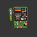 Green Public Telephone Electronic Device With Keypad Display Screen And Stickers