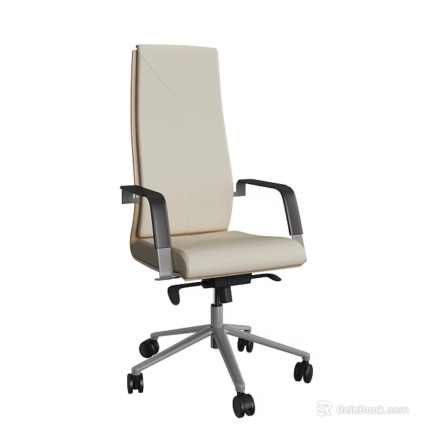 Beige Ergonomic Office Chair With High Back Black Armrests Silver Base And Black Casters 3d model 