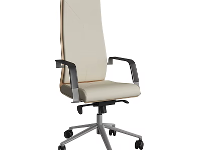 Beige Ergonomic Office Chair With High Back Black Armrests Silver Base And Black Casters 3d model
