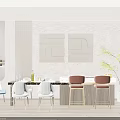 Elegant Modern Dining Set With Marble Tabletop Chairs And Barstools In Design 3d model