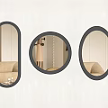 Black Framed Oval And Round Decorative Mirrors Wall Mounted In Living Room Design