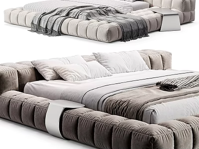 Modern Gray Velvet Double Bed With White Sheets And Cozy Blanket 3d model