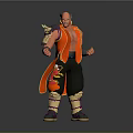 Muscular Game and Movie Character With Red Vest Black Pants Horned Shoulders And Decorative Patterns