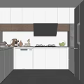 Modern Kitchen Interior With White Cabinets Black Range Hood Stainless Steel Appliances And Wooden Accents