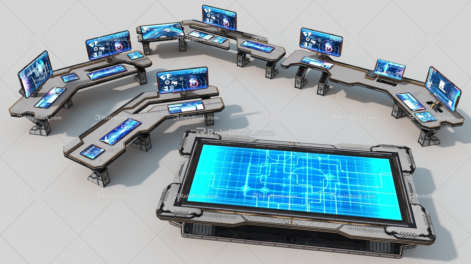 Space console computer desk host equipment technology equipment control room touch screen industrial machinery 3d model