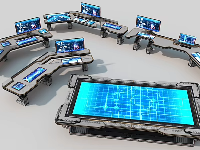 Smart Machines With Circular Control Panels And Interactive Data Touchscreens 3d model