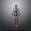 Red And White Humanoid Robot With Mechanical Structure Standing On Gray Background 3d model