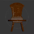 Rustic Wooden Chair With Curved Backrest Round Seat Natural Solid Wood Design