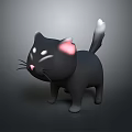 Black Cat 3D Model in Cartoon Style With Pink Ears and White Tail Tip