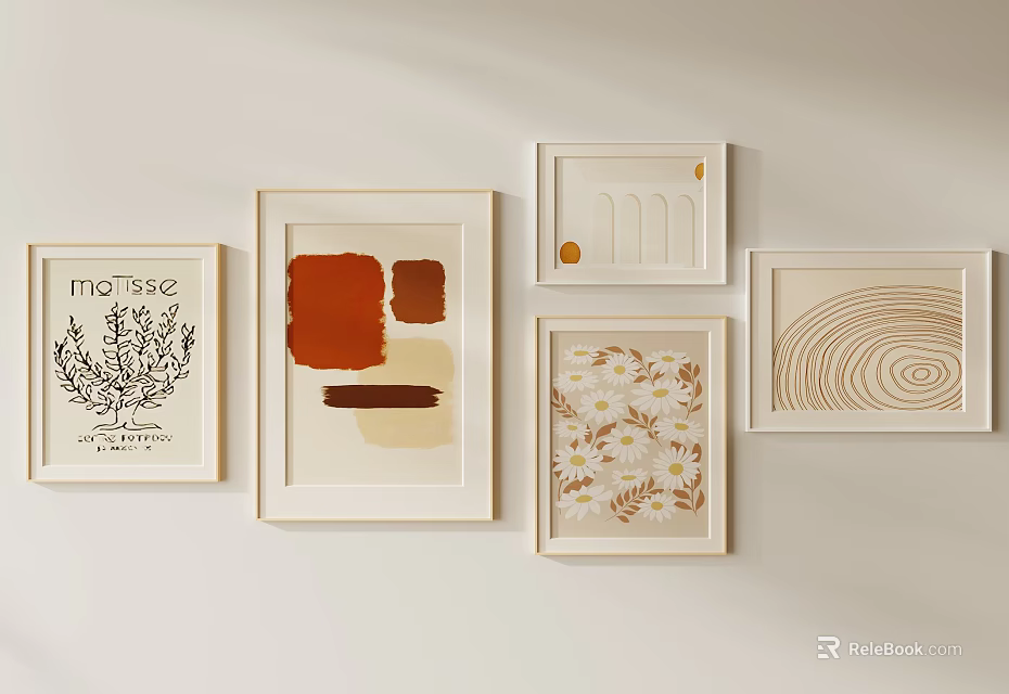 Framed Wall Artworks With Botanical Geometric Floral And Texture Patterns 3d model