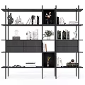 Modern Black Bookshelf With Multiple Shelves Books Decorative Items And Plants