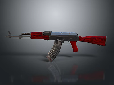 High Quality Red Silver Assault Rifle With Detailed Wooden Texture And Modern Design 3d model