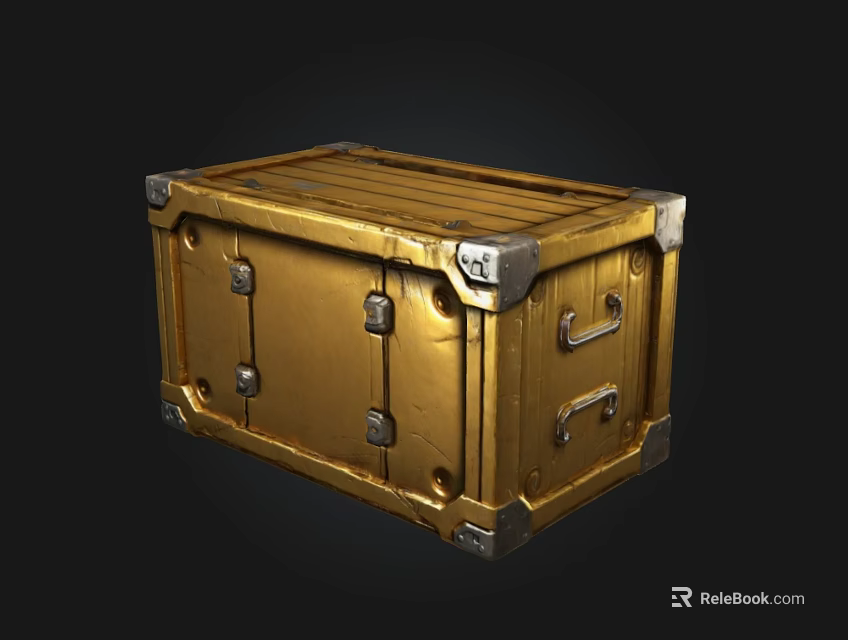 Golden Metal Storage Cabinet With Silver Hardware And Sturdy Vintage Industrial Design 3d model 