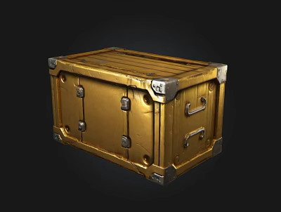 Golden Metal Storage Cabinet With Silver Hardware And Sturdy Vintage Industrial Design 3d model