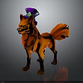 Character Fox With Orange Fur Wearing Purple Green Hat Standing Pose
