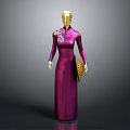 Traditional Chinese Style Purple Qipao With Embroidered Floral Patterns And Handheld Fan