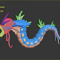 Detailed Blue Dragon Character Mythical Creature With Orange Body White Horns And Fins 3D Sculpture