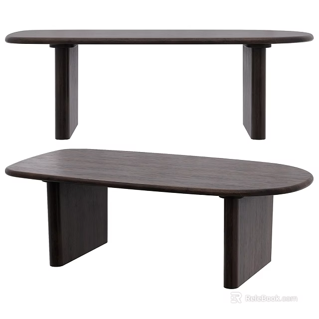 Modern Oval Wooden Dining Table With Solid Dark Brown Legs Design 3d model