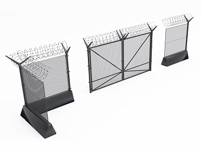 Public Security Fences With Barbed Wire And Metal Frames For Facilities 3d model
