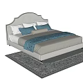 Light Colored Single Bed With Soft Headboard Pillows And Blue Bed Runner On Patterned Rug 3d model