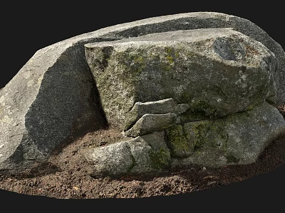 Natural Stacked Stone And Wood Elements With Moss Covered Surfaces And Soil Base 3d model