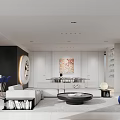 Modern Bright Open Plan Living And Dining Room With Panoramic Sea View And Elegant Furniture
