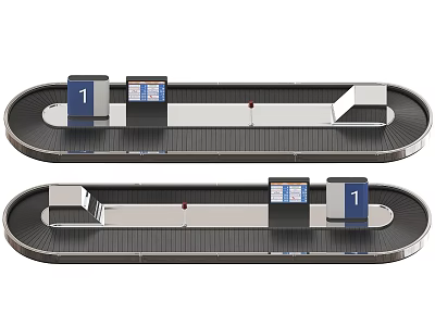 Public Facility Baggage Carousel With Number 1 Signs And Conveyor Belts In Airport 3d model