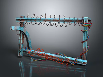 Vintage Style Metal Structure with Multiple Hooks Neon Light and Wires 3d model