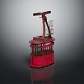 Red Vintage Cable Car Model With Metal Support Structure And Glass Windows