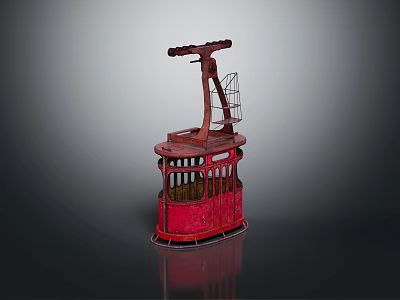 Red Vintage Cable Car Model With Metal Support Structure And Glass Windows 3d model