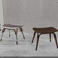 Modern Woven Seat Stools With Contrasting Wooden Legs In Minimalist Interior Space