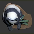 Cute Panda Game Movie Character Sitting And Holding Bamboo With Green Leaves On Brown Base