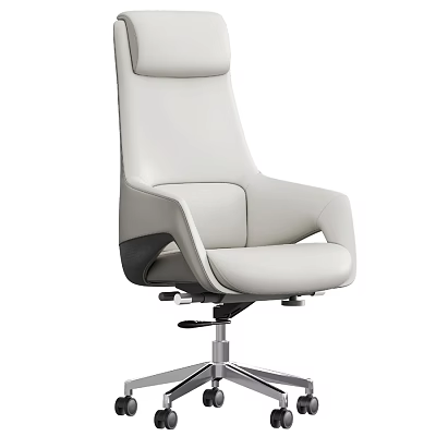 Modern White Leather Desk And Swivel Chair Set With Metal Base And Comfortable Design 3d model