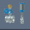 Industrial Valves With Blue Yellow Silver Components For Industrial Pipeline Systems