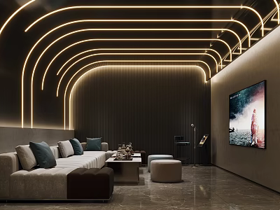 Modern Home Theater Interior With Arched Lighting And Comfortable Seating 3d model