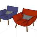Modern Gray and Orange Leisure Chairs with Wooden Legs and Comfortable Cushions