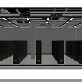 Modern Data Center Room With Rows Of Black Servers White Floors And Ceiling Lights