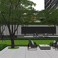 Modern Residential Landscape Entrance with Metal Grille Pathway Framing Green Plants and Sky